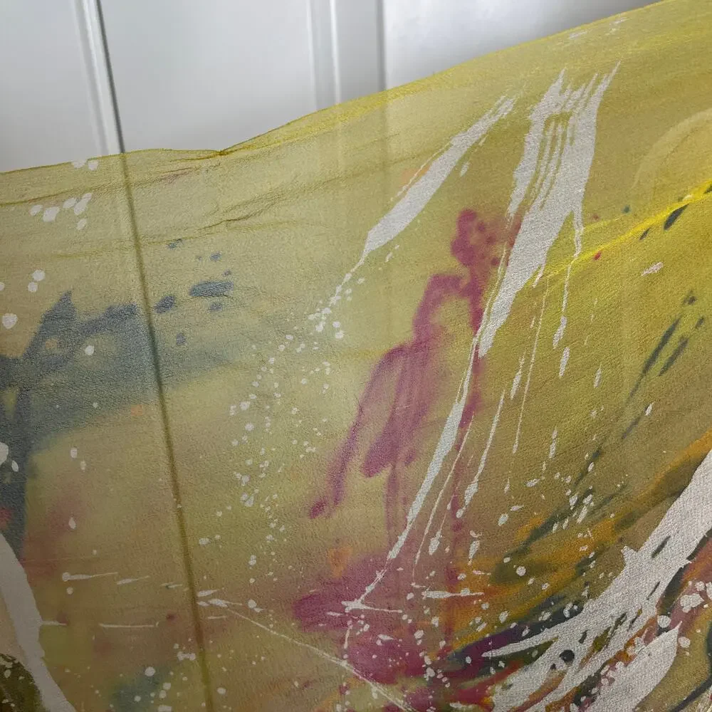 Nan Mahone Scarf Silk Artist Signed Art to Wear 66 Abstract Splatter Sheer